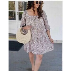 Who What Wear Pink and Black Long Puff Sleeve Ruffle Dress Size Medium or Small